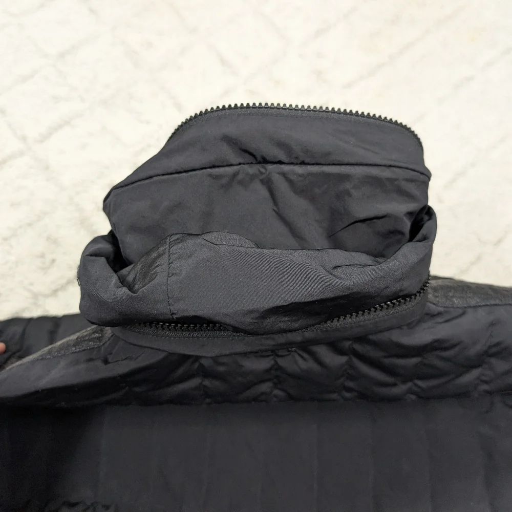 John Varvatos Jacket Mens M Black Quilted Down Puffer Full Zip Hood Moto - Picture 9 of 11